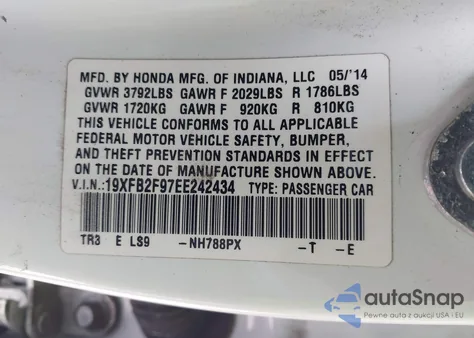 2014 Honda Civic Ex-L from USA, damaged, VIN 19XFB2F97EE242434